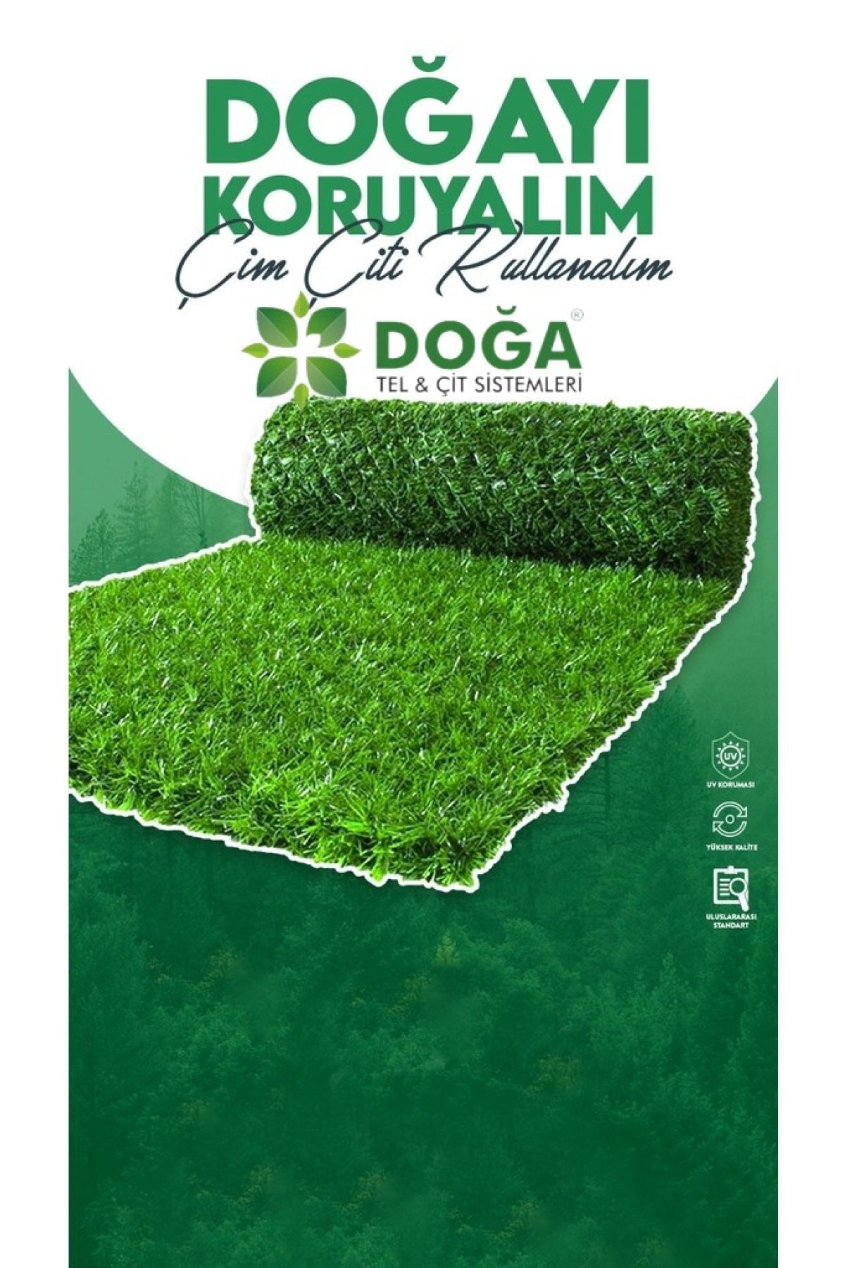 DOĞA ÇİM ÇİT 100 Cm X 10 M Çim Çit Fabrikadan 1.kalite Çimli Bahçe Çiti Çimenli Dekoratif Yeşil Tel Çit Çimçit